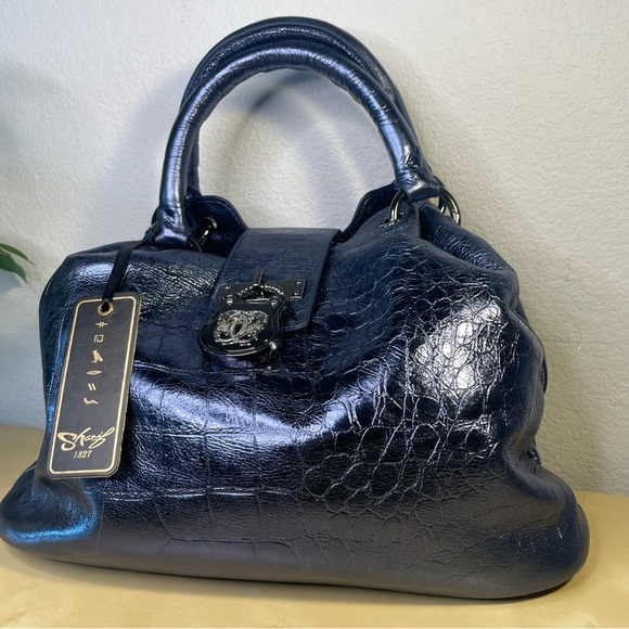 Sharif Legacy Croco Embossed Setosa Leather City Satchel - Picture 4 of 13